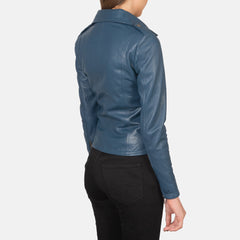 Elsus Blue Leather women Biker Jacket