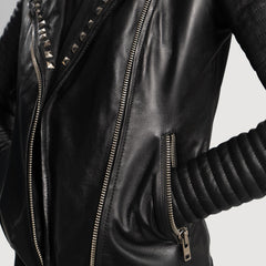 Quvet Black Leather Biker women Jacket