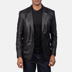 Mens Black Leather Blazer Jacket