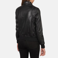 Black Leather Women Bomber Jacket