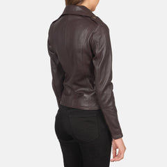 Maroon Leather Women Biker Jacket