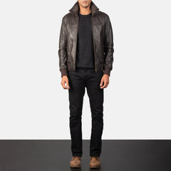 Brown Bomber real sheepskin winter Leather Jacket