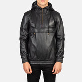 Alex Hooded Black Leather Pullover Jacket for men