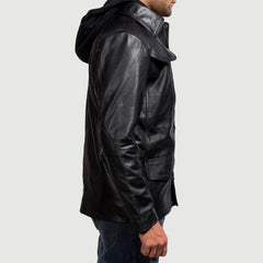 Men Hooded Black Leather Jacket