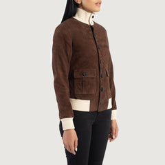 Women A1 Mocha Suede Bomber stylish Jacket