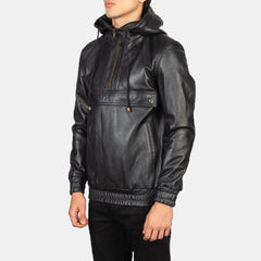 Alex Hooded Black Leather Pullover Jacket for men