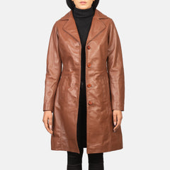 Zunera Brown Single Breasted Leather women Coat