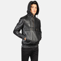 Alex Hooded Black Leather Pullover Jacket for men