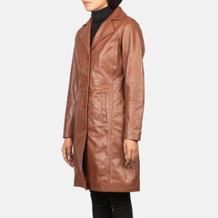 Zunera Brown Single Breasted Leather women Coat