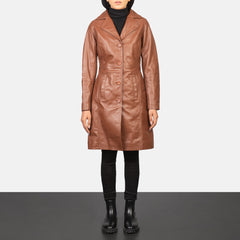 Zunera Brown Single Breasted Leather women Coat