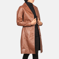 Zunera Brown Single Breasted Leather women Coat