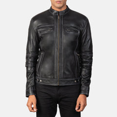Mens Black Leather Biker Jacket