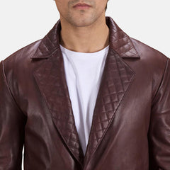 Mens Maroon Leather Quilted Blazer Jacket