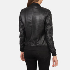 Women Black Leather Bomber Jacket