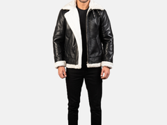 Men’s B3 Black & White Leather Jacket – Fur-Lined for Ultimate Warmth