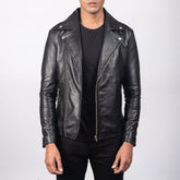 Mens Black Leather Biker Jacket
