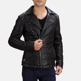 Kanas Black Leather Biker Jacket