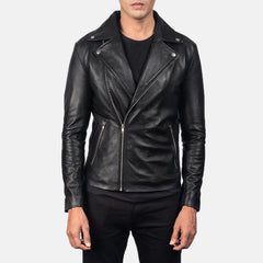 Mens Black Leather Biker Jacket
