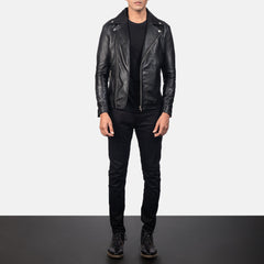 Mens Black Leather Biker Jacket