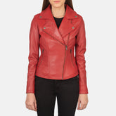 Zelsus Red Leather women Biker Jacket