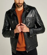 Men's Black Sheepskin Leather Biker Jacket