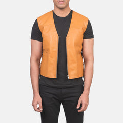 Alex Tan Brown Leather Vest for men