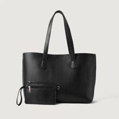 Women Black Leather Tote Bag