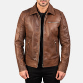 Brown Leather Biker Jacket for men