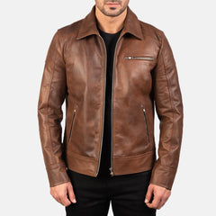 Brown Leather Biker Jacket for men
