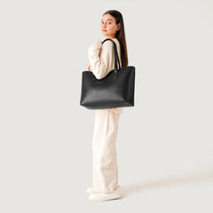 Women Black Leather Tote Bag