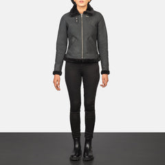 Womens B3 aviator Distressed Black Leather Bomber Jacket