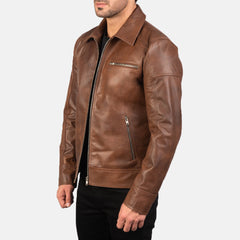 Brown Leather Biker Jacket for men
