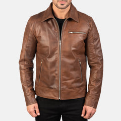 Brown Leather Biker Jacket for men