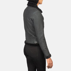 Womens B3 aviator Distressed Black Leather Bomber Jacket