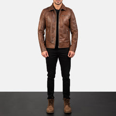 Brown Leather Biker Jacket for men