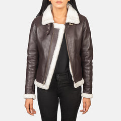 Shearling B3 Maroon Leather Bomber Jacket for women