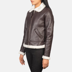 Shearling B3 Maroon Leather Bomber Jacket for women