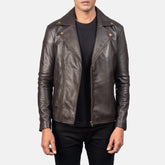 Nortin Brown Leather Biker Jacket for men