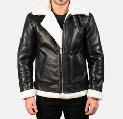 Men’s B3 Black & White Leather Jacket – Fur-Lined for Ultimate Warmth