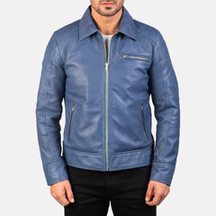 Vytos Blue Leather Biker Jacket