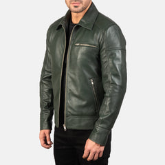 Mens Green Leather Biker Jacket