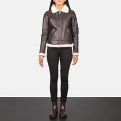 Shearling B3 Maroon Leather Bomber Jacket for women
