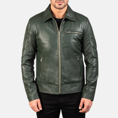 Mens Green Leather Biker Jacket