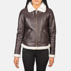 Shearling B3 Maroon Leather Bomber Jacket for women
