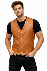 Tan Brown Lightweight Lambskin Genuine Leather Vest