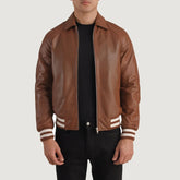Brown Leather Varsity Jacket for men