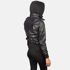Rosy Black Hooded Leather Bomber Jacket