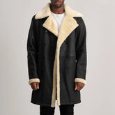 James Tumbled Black Leather Shearling Double-Breasted Coat for men