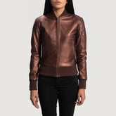 Maroon Leather Bomber women Jacket