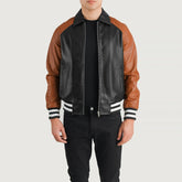 Black Brown Leather Varsity Jacket